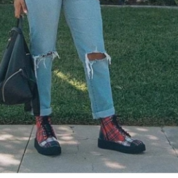 TUK mixed plaid Casbah creeper combat boots - Picture 3 of 11